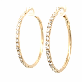 14K Yellow Gold 30mm Round Diamond Hoop Earrings