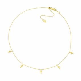 14K Yellow Gold 5 Dangle Cross Adjustable Choker