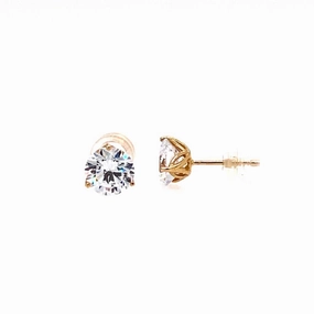 14K Yellow Gold 6mm Cubic Zirconia Stud Earrings