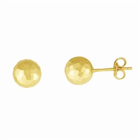 14K Yellow Gold 7mm Faceted Ball Earrings