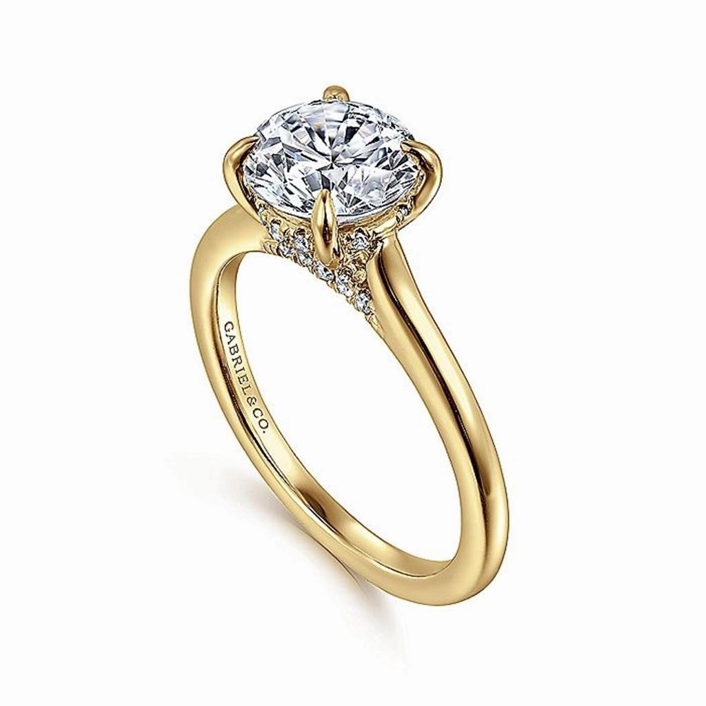 14K Yellow Gold 'Ericka' Hidden Halo Round Natural Diamonds Engagement Ring