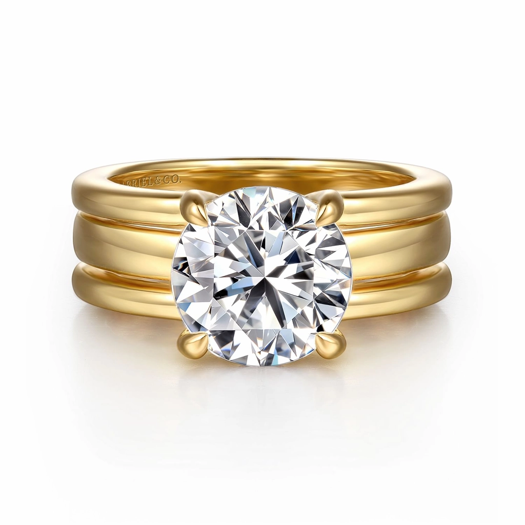 14K Yellow Gold 'Giova' Hidden Halo Round Natural Diamonds Natural Diamonds Engagement Ring