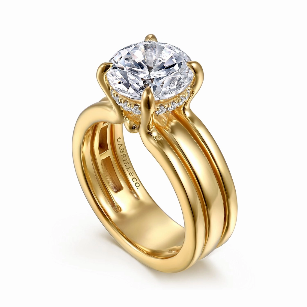 14K Yellow Gold 'Giova' Hidden Halo Round Natural Diamonds Natural Diamonds Engagement Ring