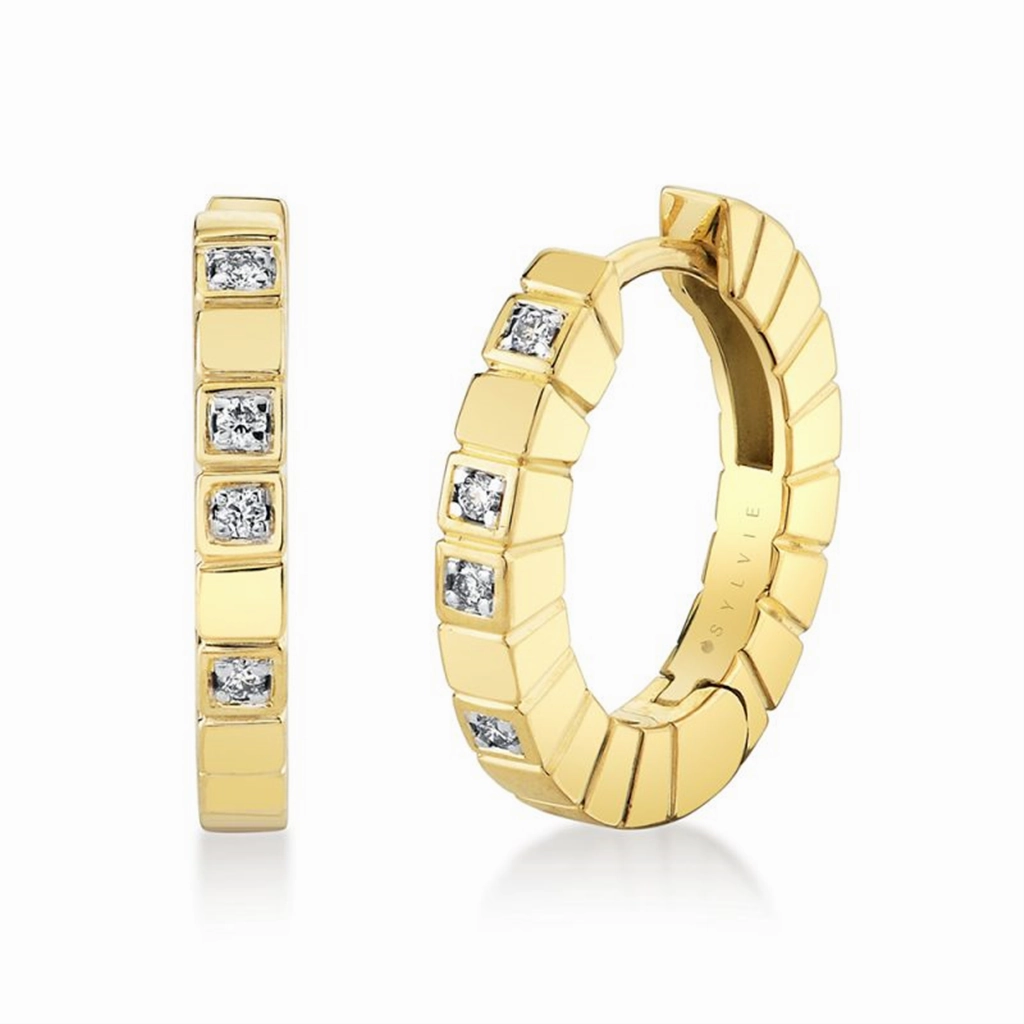 14K Yellow Gold 'Linaire' Geometric Diamond Huggie Earrings
