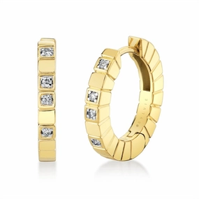 14K Yellow Gold 'Linaire' Geometric Diamond Huggie Earrings