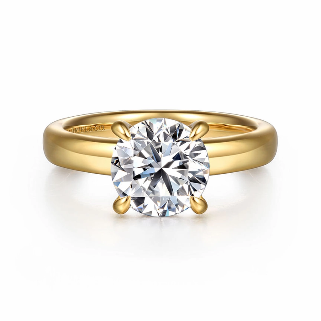 14K Yellow Gold 'Neema' Wide Band Round Natural Diamonds Natural Diamonds Engagement Ring