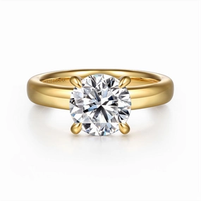 14K Yellow Gold 'Neema' Wide Band Round Natural Diamonds Natural Diamonds Engagement Ring