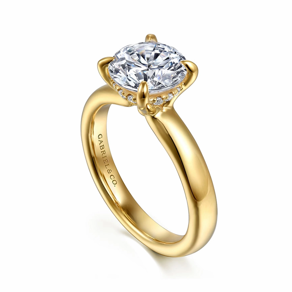 14K Yellow Gold 'Neema' Wide Band Round Natural Diamonds Natural Diamonds Engagement Ring