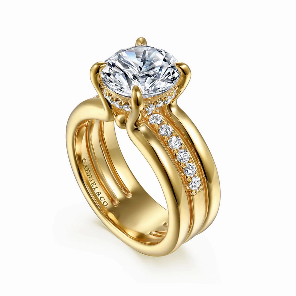 14K Yellow Gold 'Reeba' Wide Band Round Natural Diamonds Natural Diamonds Engagement Ring
