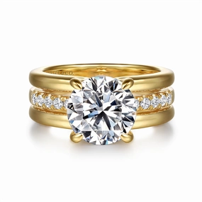 14K Yellow Gold 'Reeba' Wide Band Round Natural Diamonds Natural Diamonds Engagement Ring