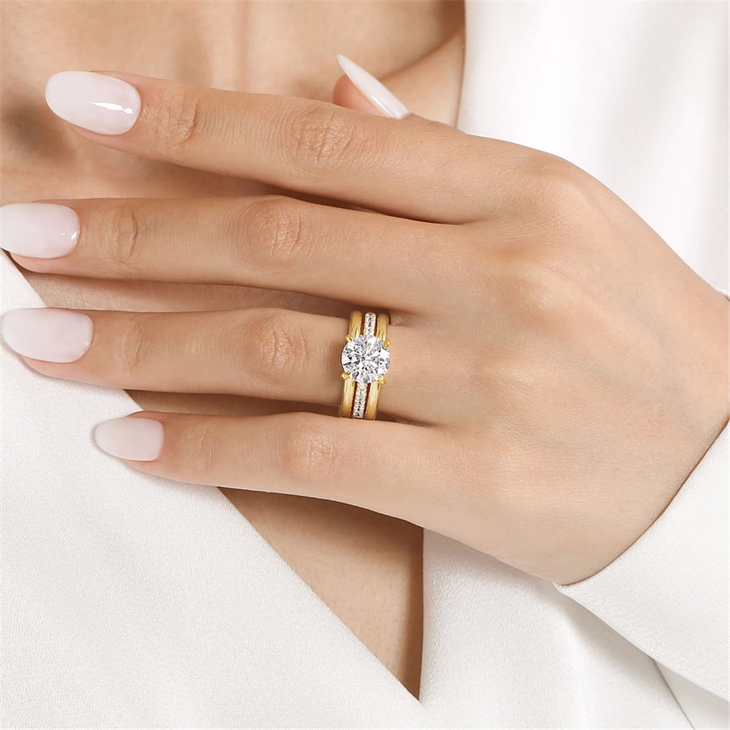 14K Yellow Gold 'Reeba' Wide Band Round Natural Diamonds Natural Diamonds Engagement Ring