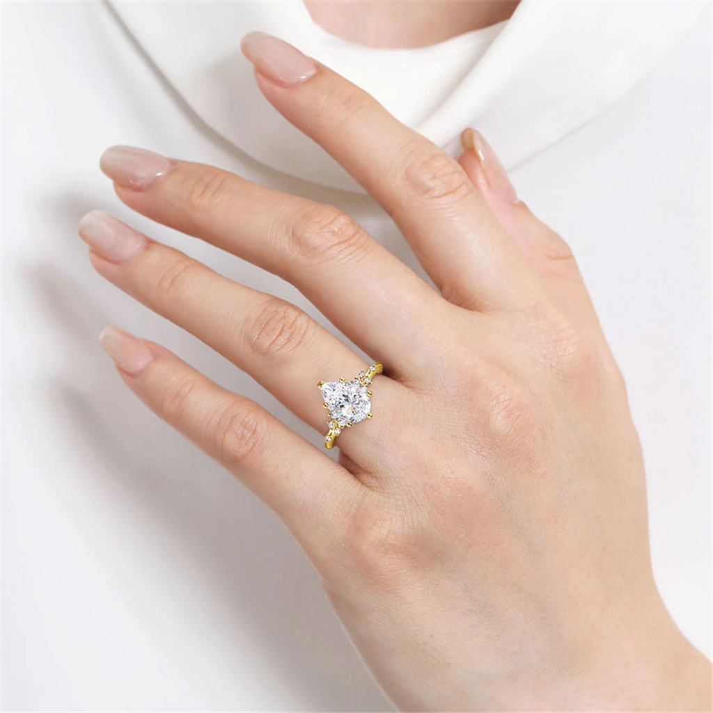 14K Yellow Gold 'Reena' Classic Pear Natural Diamonds Natural Diamonds Engagement Ring