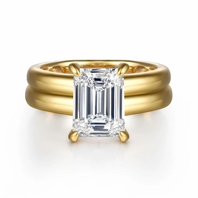 14K Yellow Gold 'Robin' Wide Band Emerald Cut Natural Diamonds Natural Diamonds Engagement Ring