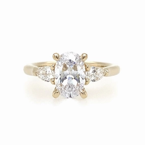 14K Yellow Gold 'Sunday' Three Stone Oval Diamond Engagement Ring