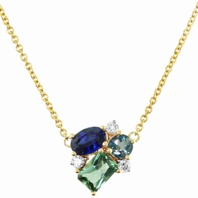 14K Yellow Gold 'Tesserae' Blue Lupin Cluster Necklace