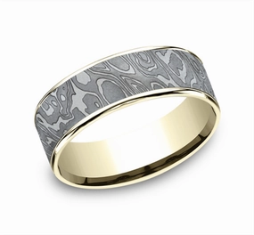 14K Yellow Gold And Gray Tantalum The Wild 7.5mm Comfort Fit Wedding Band