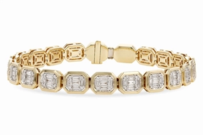 14K Yellow Gold Baguette And Round Diamond Tennis Bracelet