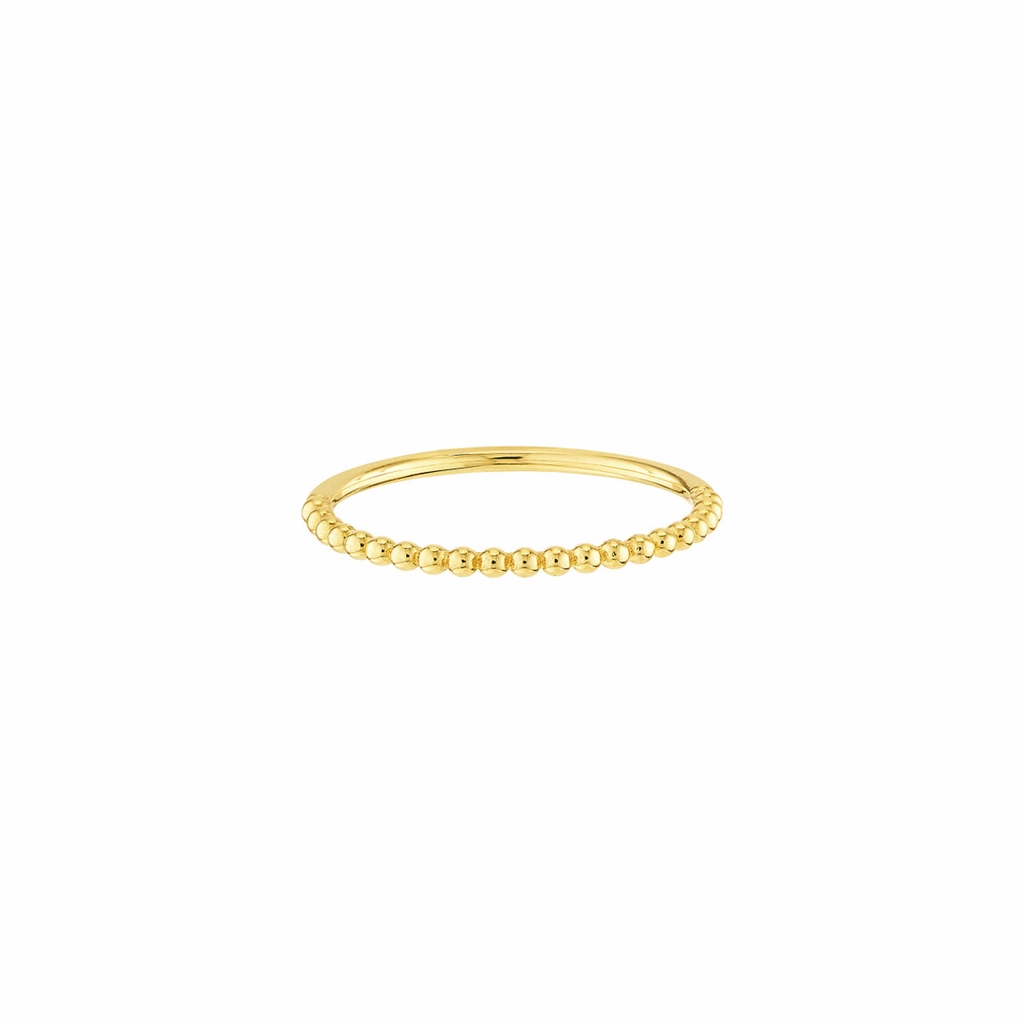 14K Yellow Gold Beaded Single Row Ring