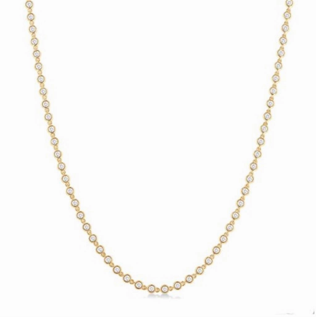 14K Yellow Gold Bezel Set Diamond Tennis Necklace