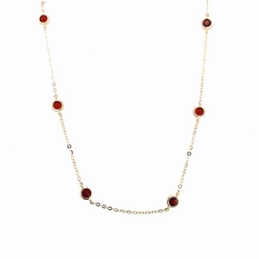 14K Yellow Gold Bezel Set Garnet Station Necklace