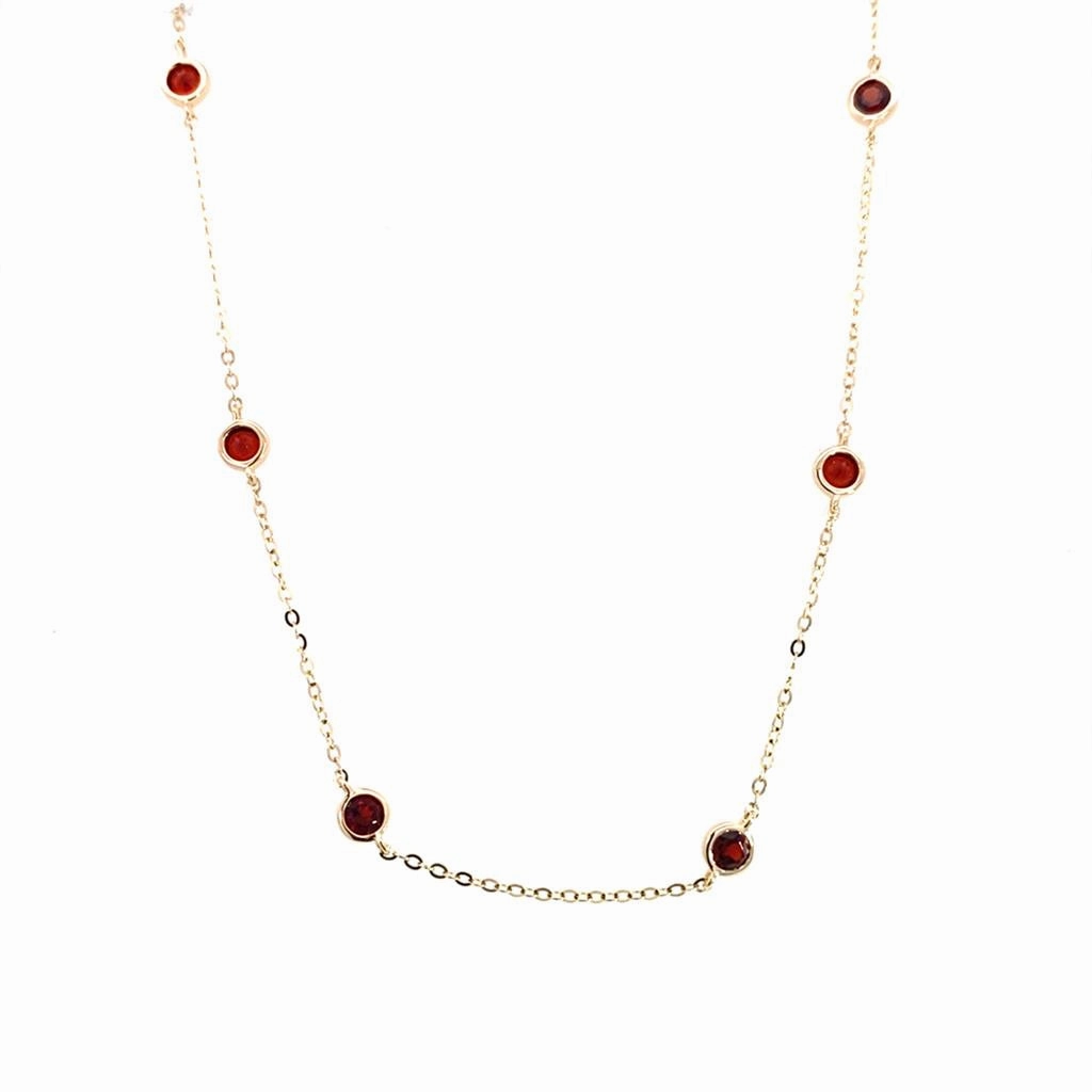 14K Yellow Gold Bezel Set Garnet Station Necklace