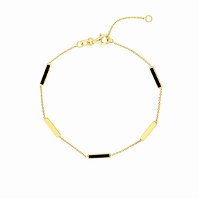 14K Yellow Gold Black Enamel Alternating Bar Station Bracelet