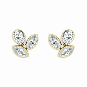 14K Yellow Gold Bubbles Stud Lab Diamonds Stud Earrings