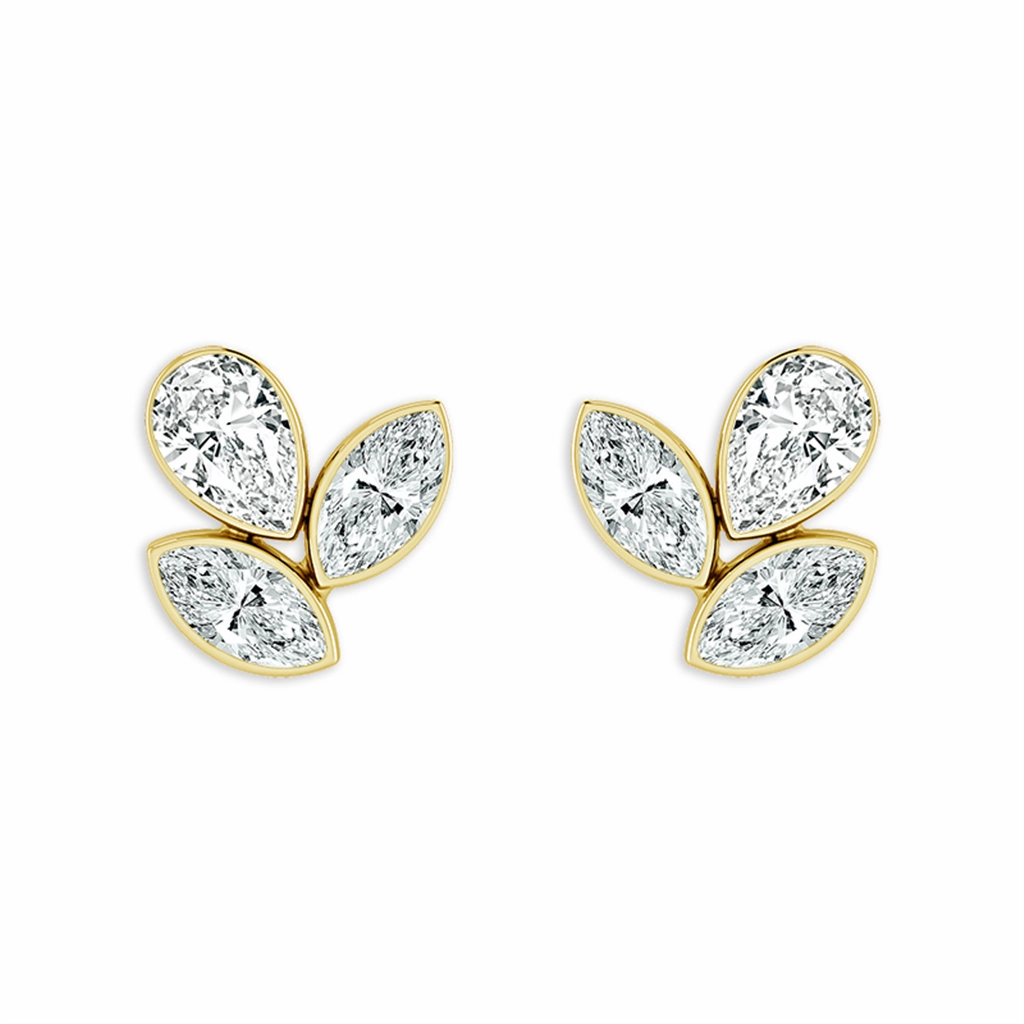 14K Yellow Gold Bubbles Stud Lab Diamonds Stud Earrings