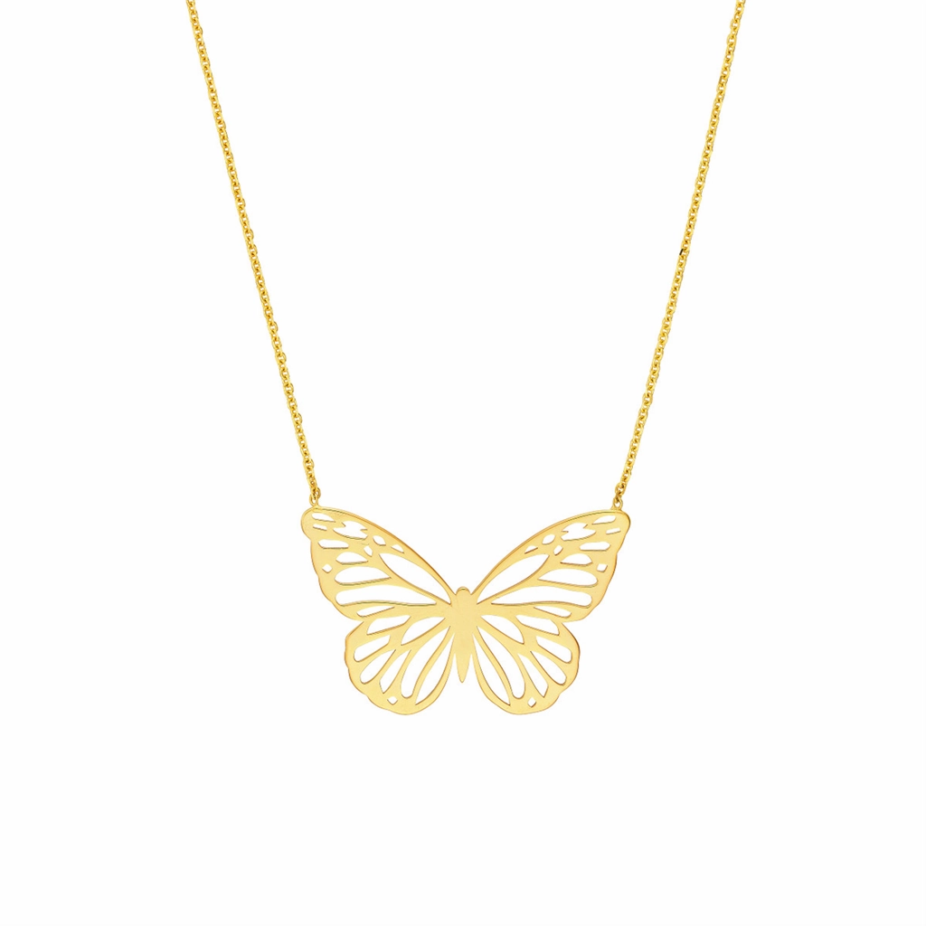 14K Yellow Gold Butterfly Cutout Necklace