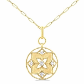 14K Yellow Gold Circle Diamond Pendant Necklace