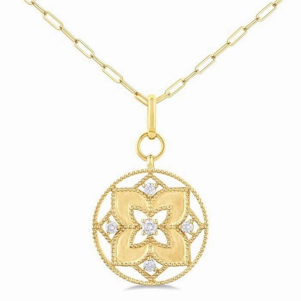 14K Yellow Gold Circle Diamond Pendant Necklace