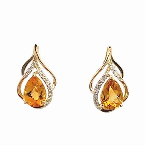 14K Yellow Gold Citrine And Diamonds Earrings