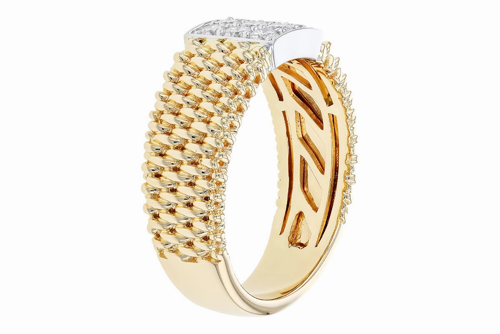 14K Yellow Gold Contemporary Natural Diamonds Ring