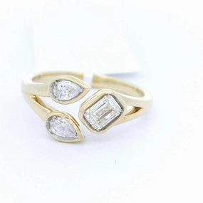 14K Yellow Gold Contemporary Natural Diamonds Ring