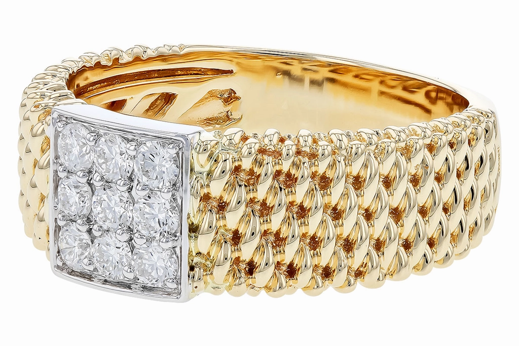 14K Yellow Gold Contemporary Natural Diamonds Ring