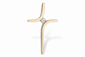 14K Yellow Gold Cross Diamond Pendant