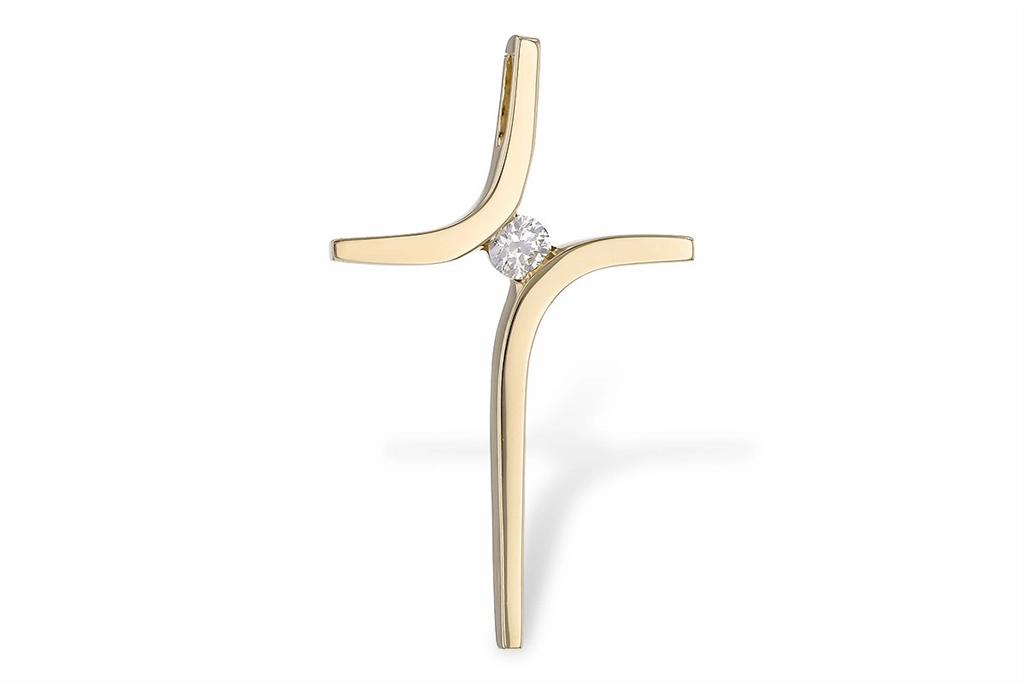 14K Yellow Gold Cross Diamond Pendant