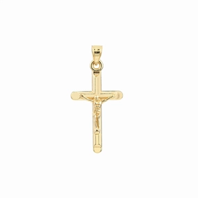 14K Yellow Gold Crucifix Cross Pendant With Crimped Ends