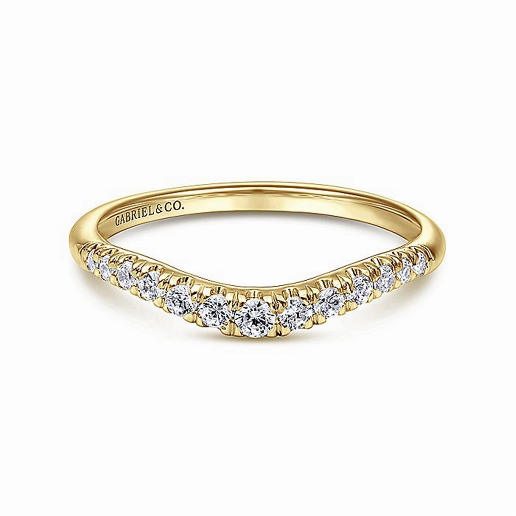14K Yellow Gold Curved Natural Diamonds Band