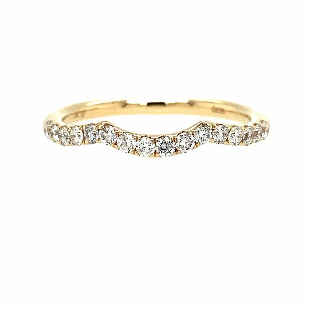 14K Yellow Gold Curved Natural Diamonds Band