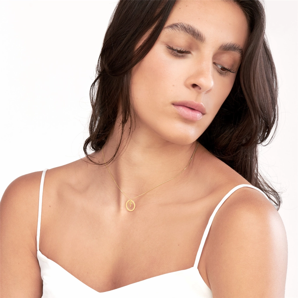 14K Yellow Gold Cut Out Circle Cross Adjustable Necklace