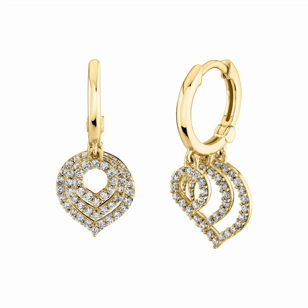 14K Yellow Gold Dangle Huggie Earrings
