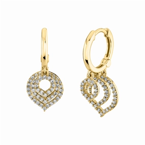 14K Yellow Gold Dangle Huggie Earrings