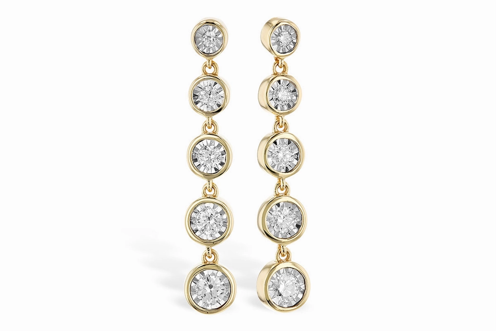14K Yellow Gold Dangle Natural Diamonds Earrings