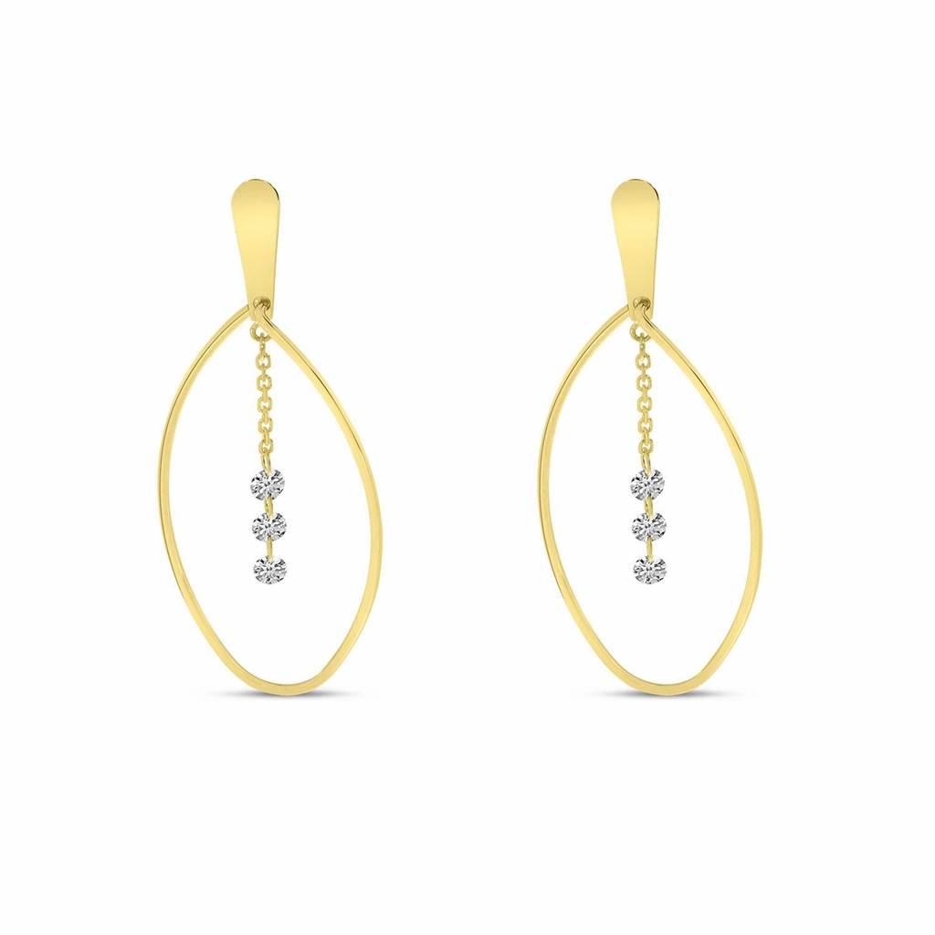14K Yellow Gold Dangle Natural Diamonds Earrings