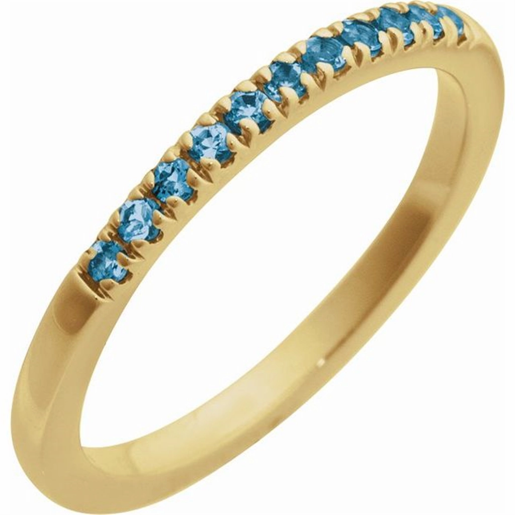 14K Yellow Gold December Birthstone Round London Blue Topaz Band Ring