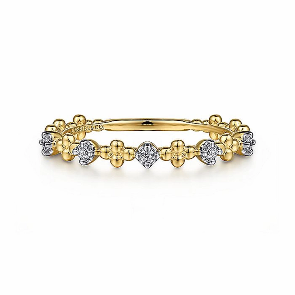 14K Yellow Gold Diamond and Bujukan Bead Station Ring