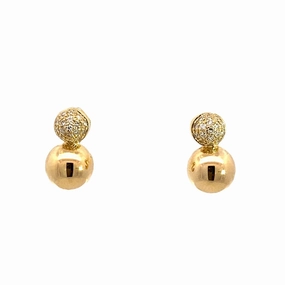 14K Yellow Gold Diamond Ball Drop Earrings