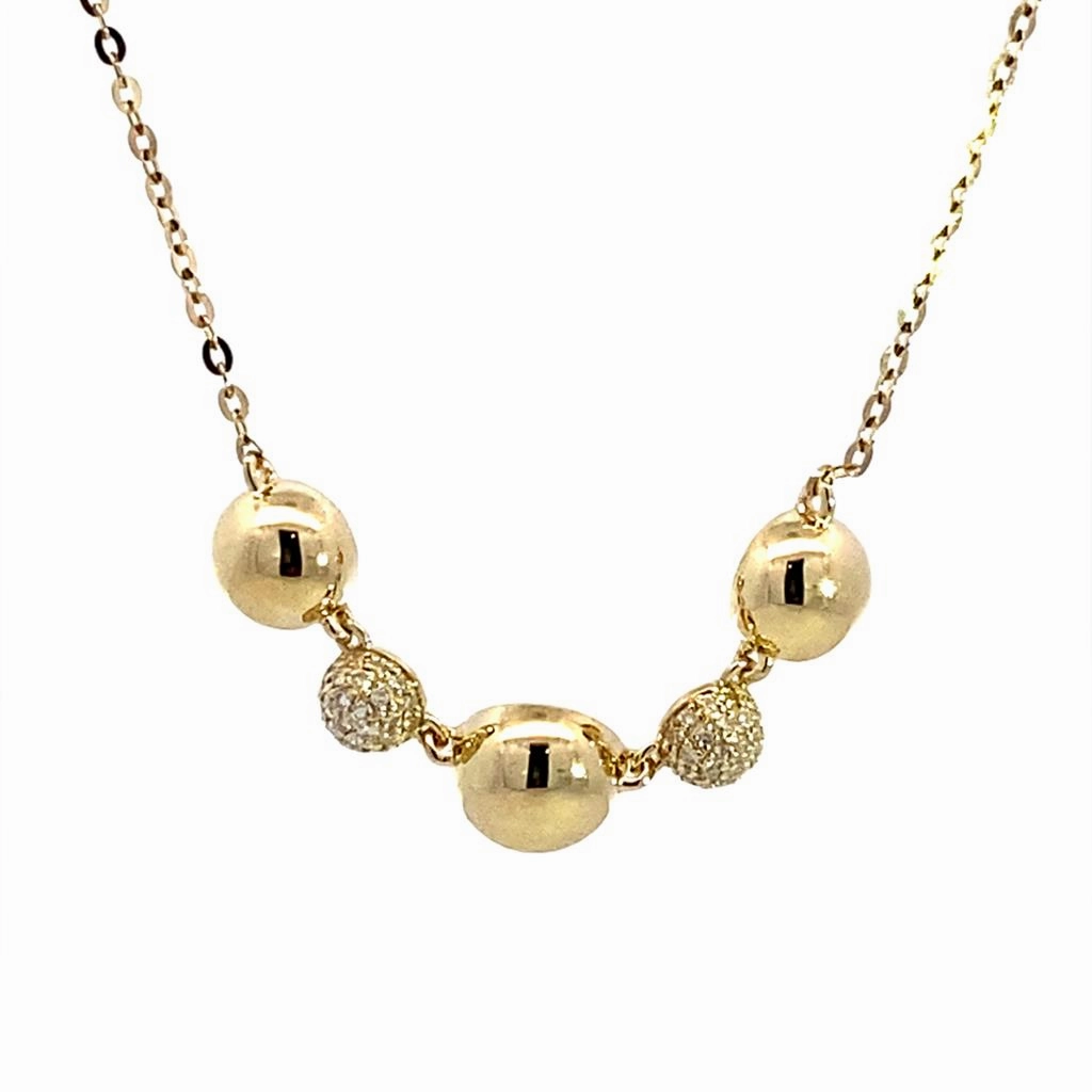 14K Yellow Gold Diamond Bubble Bar Necklace