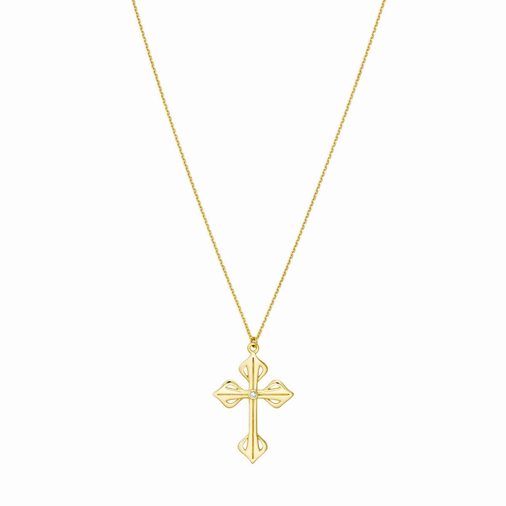 14K Yellow Gold Diamond Cross Necklace
